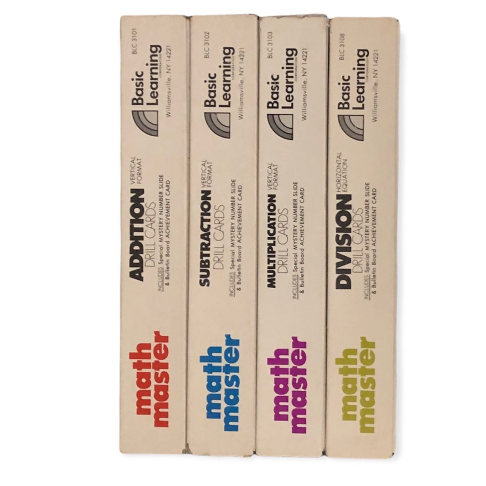 1970’s Math Master Vertical Format Drill Flash Cards Rare Complete Set 3”X10”